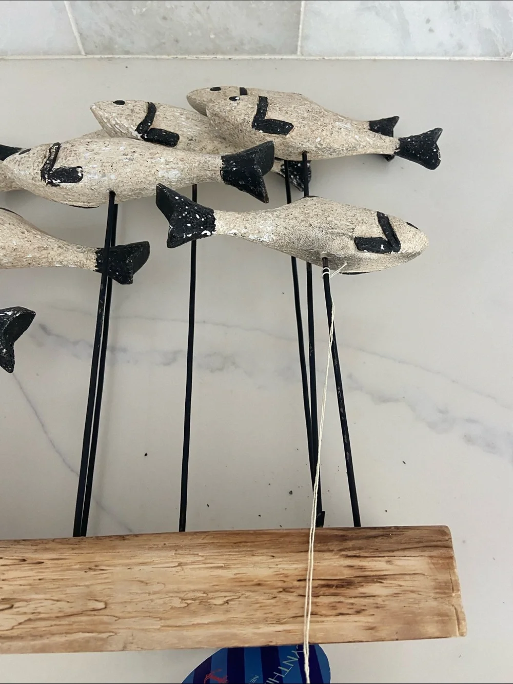Handcrafted School of Fish Table Sculpture - Natural & Black